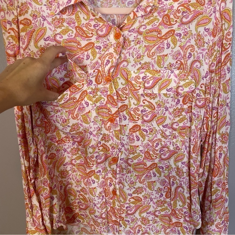 Zara Pink Paisley Print Button Up Blouse - Picture 4 of 6